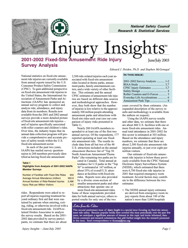 2001 - 2002 - North America Fixed-Site Amusement Ride Safety Report