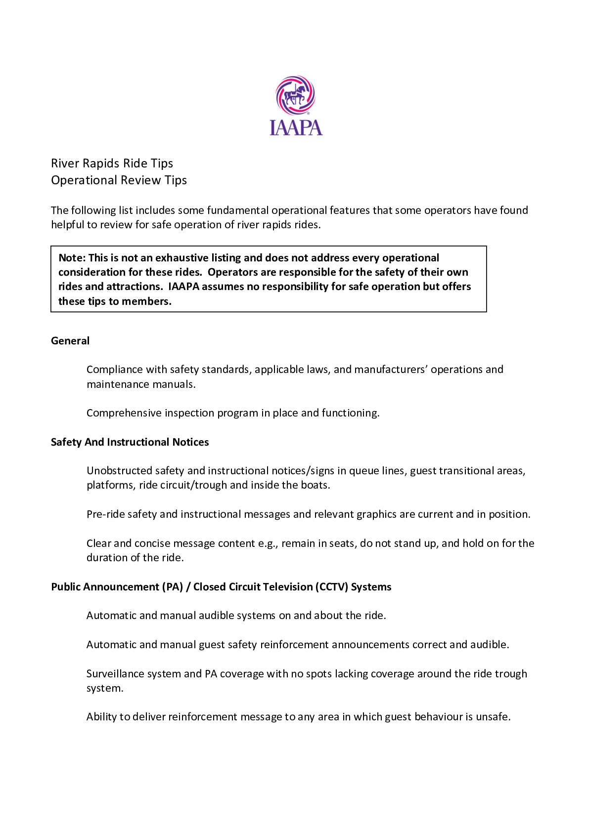 River rapids ride tips, operational review tips